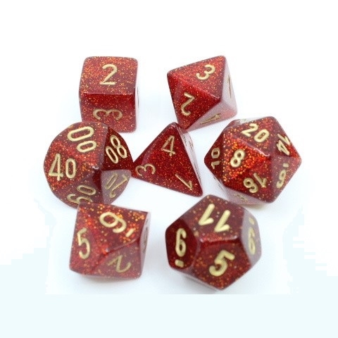 Glitter Ruby Red Gold - Polyhedral Rollespils Terning Sæt - Chessex